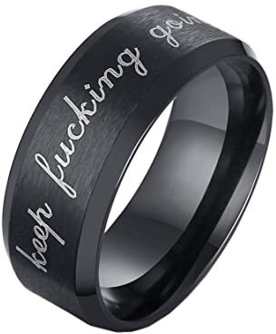 PAURO Herren Edelstahl 8mm Mattes Finish Personalisiert Keep Fucking Going Wörter Biker Ring Punk Stil Schwarz Größe 54 (17.2)