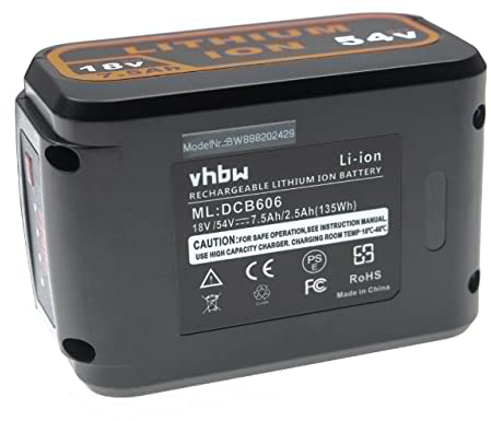 vhbw batteria sostituisce DeWalt DCB546, DCB547, DCB548, FlexVolt per attrezzi da lavoro (7500 mAh, Li-Ion, 18 V / 54 V)