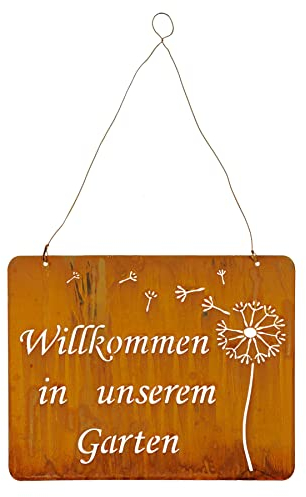levandeo Schild Willkommen Im Garten 31x25cm Deko Rost Rostdeko Braun Pusteblume Eisen Metall Türschild Wandbild Gartendeko Außendeko