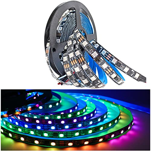 Tesfish 12V WS2811 LED Streifen Licht, RGB Pixel Strip 5m 300 LEDs IP30 Flexible Schwarze PCB Vollfarbiger Individuell Adressierbarer Intelligent Lichtleiste Externe 1 IC Steuerung 3LEDs