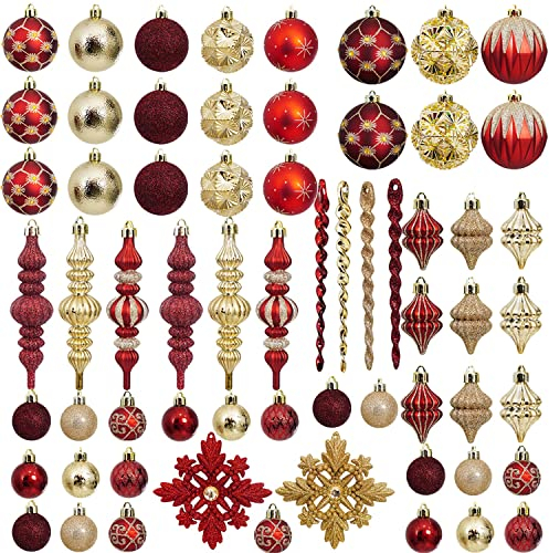 Weihnachtskugeln Weihnachten Deko Set,30 Stück 60mm Kunststoff Weihnachtsbaumkugeln mit Aufhänger Weihnachtsbaum für Weihnachten Christbaumschmuck Weihnachtsbaumschmuck (Rot Gold)