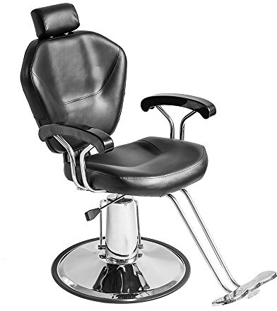 Fauteuil de Coiffure, Chaise à Coiffeur Hydraulique Inclinable Barber 360° en PU Cuir avec Chromé Repos Pied pour Salon Professionnel et Maison, 90 x 65 x 100 cm, Noir