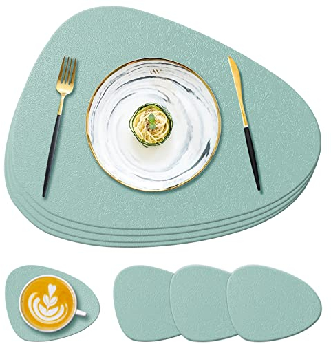 YUNJUER Silikon Platzsets und Abwaschbare Untersetzer Set, Hitzebeständig 230°C, rutschfest Abwischbare Wasserdicht Tischsets für Esstisch, Restaurant, Innenküche, Outdoor BBQ, 8 Stück, Hellgrün