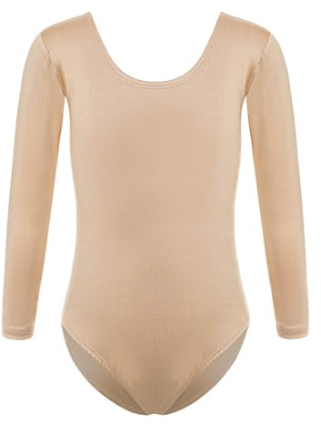 Hansber Mädchen Turnbody Langarmbody Kinder Rundhals Gymnastikbody Langarm Shirt Kinder Sportbekleidung Gymnastikanzug Sport Ballett