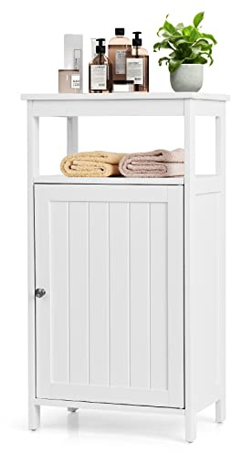 LIFEZEAL Badezimmerschrank mit 2 Schubladen, Badschrank aus Holz, Bad Kommode klein, Bathroom Cabinet mit Anti-Rutsch-Füße, Beistellschrank für Wohnzimmer, mit Offenes Fach (weiß, 45 x 30 x 84 cm)
