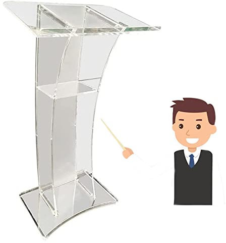 FOGLO TransparentesAcrylpodium,KanzelnfürKirchen,Podestständer,Rednerpult,Empfangsständer,Tragbares Mobiles Stehpult,Podiumsständer Mit Großer Leseecke,Präsentationspult