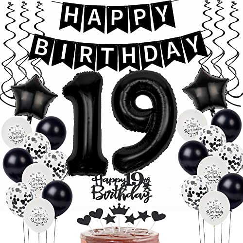 Schwarz Weiß Luftballons 19. Geburtstag Dekoration,Geburtstagsdeko 19 Jahre Junge Mädchen Tortendeko 19 Geburtstag junge Ballons 19. Junge Happy Birthday 19 Jahre Junge deko