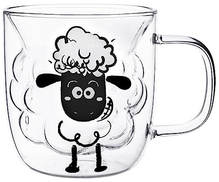 Altom Design Doppelwandige Kaffeeglas Andrea Kids Thermoglas Latte Macchiato Kaffee Tee Milch warme kalte Getränke Geschenk (Schaf)