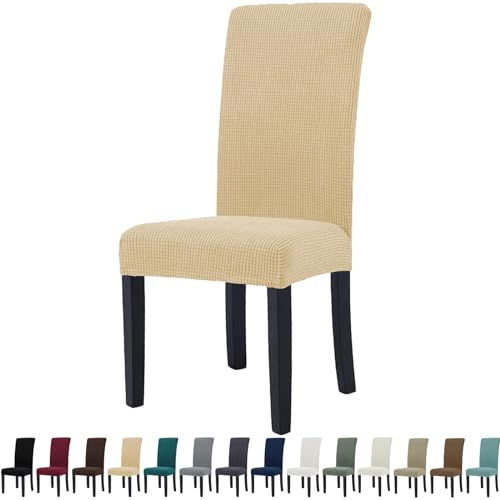 YSTELLAA Stuhlhussen 4er Set, Stretch Stuhlbezug Für Esszimmerstühle, Abnehmbarer Waschbarer stuhlhusse, Stuhlbezüge Elastisch, Hussen Für Stühle Für Hotel, Küche Restaurant, Beige