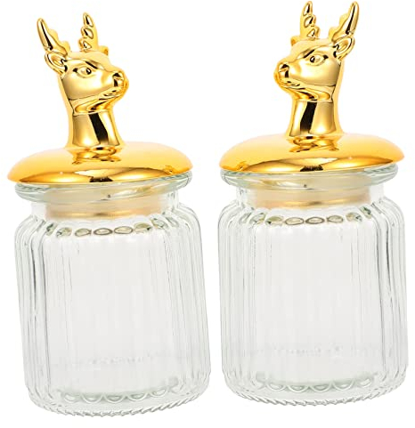 Weihnachtsdekoration, Weihnachts-Süßigkeitsglas aus Glas, 2 Stück, Vorratsdose, transparenter Behälter, Behälter, Glasdose mit Deckel, Glas-Eisform, Glas-Terrarium mit De