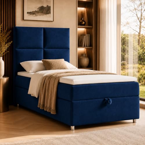 Best For Home Trinity K2 Boxspringbett Single Mit Matratze, Topper und Bettkasten | 90x200 Einzelbett | Polsterbett - Lieferung an die Bordsteinkante