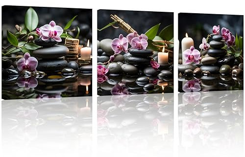 TutuBeer 3-teilige Wandkunst, Spa-Stein mit Bambus, wasserfeste Leinwanddrucke auf gespanntem Rahmen, Heimbüro, Badezimmer-Dekor, 30,5 x 30,5 cm je Paneel