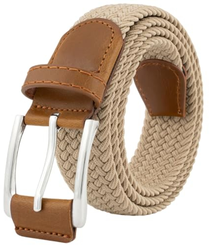 BOZEVON Cintura Elastica Intrecciata - Cintura in Tessuto Elasticizzata Casual Unisex Cintura Cinta Regolabile Vintage per Uomo e Donna Lunghezza 105 cm - Beige