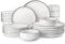 MALACASA Vajillas Completas Modernas Porcelana, 24 Piezas para 6 Personas con 6 Platos Llanos, 6 Platos de Postre, 6 Cuencos y 6 Platos Hondos, Blanco con Borde Negro, Serie LUNA