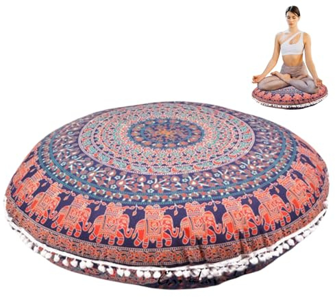 Obelunrp Runde Kissenbedeckung, 80 cm/31,5 Zoll Mandala -Bodenkissen Kissenbedeckung, unstuffierter Pufferabdeckung, Meditationskissen Kissenbezug für runde böhmische Yoga -Dekor (nur Deckung)