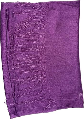 Needs & Wants® Ladies Light Weight Plain Solid Colors Fringe Detail Viscose Polyester Faux Pashmina Scarves (Purple)