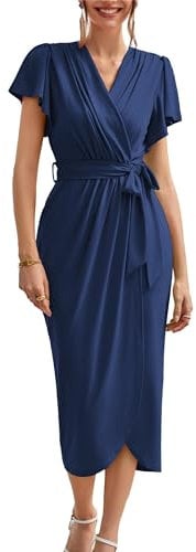 GRACE KARIN Women’s Long Maxi Wrap Dress V-Neck Casual Beach Formal Dress Plus Size Navy Blue Dress for Birthday Party Wedding Going Out Night XXL Size 22