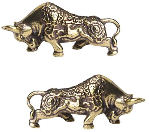 SnowOwl Messing-Stier-Statue, kleine Kuh-Figur, Statuen, Ochsen-Skulpturen, perfekte Dekoration, Zuhause, Tischdekoration, Büro, Schreibtisch, Tierornament, Figur (Bronze-5)