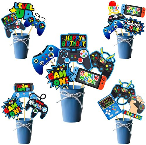 umoni Video Game Centerpiece Sticks 26Pcs Gamer Birthday Party Decorations Video Game Table Topper Centerpieces Gaming Centerpieces for Tables Game Theme Level Up Baby Shower Supplies