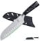 FULLHI Couteau santoku, couteau japonais de 7 pouces avec garde, couteau de cuisine en acier inoxydable pour la coupe de sushis avec étui (Résine noire)