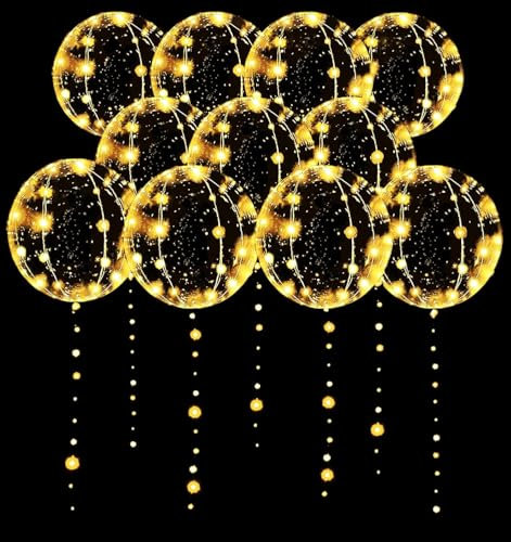 10 Pcs Palloncini LED Luminosi, 20 Pollici Palloncini LED Trasparenti, Giallo Palloncini Bobo con Luci, Adatto per San Valentino, Matrimoni, Lauree, Feste di Compleanno