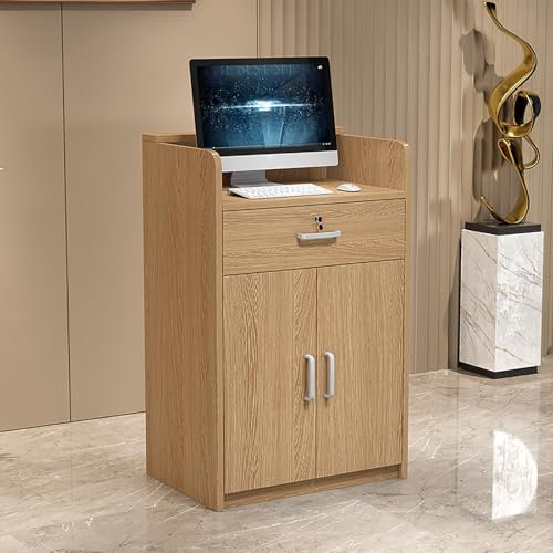 Rezeptionstheke Empfangs theke Klein Empfangstheken Büro theke Rezeption Tisch Empfangstheke mit Abschließbaren Schubladen Moderner Empfangstresen, for Büro/geschäft(Golden oak,31.4*15.7*35.4in)