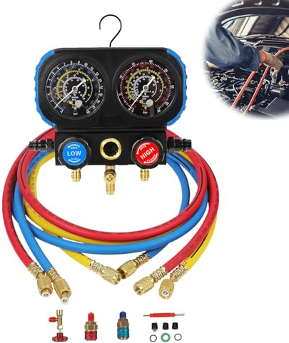 Kit Recharge Réfrigérant, Affichage Réfrigérant Kit Remplissage Climatisation Pour R1234yf R134a R404a R12 Jeu Manomètres Ac Jeu Manomètres Multifonctions AC/HVAC 3 Voies Avec Double évchelle 3 Vannes