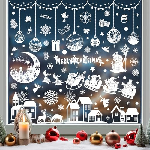 274 Piezas Pegatinas Navidad para Ventanas, Navidad Pegatina de Pared Pegatina Copo de Nieve Navidad Papá Noel Muñeco Pegatinas Navidad Ventanas Cristal Acuarela Vinilos Navidad