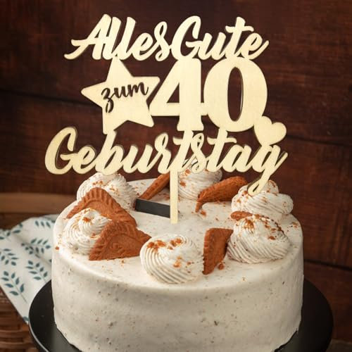 Tortendeko 40 Geburtstag Männer Frauen aus Holz 5MM, Kuchendeko 40. Geburtstag Deko, Alles Gute zum 40. Geburtstag Cake Topper