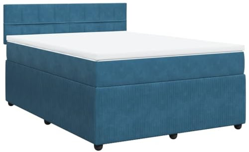 vidaXL Boxspringbett, Doppelbett mit Matratze Matratzenauflage, Bettgestell mit Lattenrost Kopfteil, Polsterbett Bett für Schlafzimmer, Blau 140x190cm Samt
