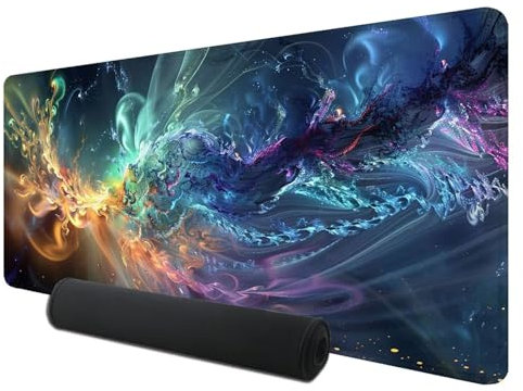 Gaming Mauspad XXL 800 x 300 mm, Polarlicht Mousepad Groß mit Vernähte Kanten WassXerdicht Anti-Rutsch, XXL Mousepad Abstrakt Schreibtischunterlage für PC, Verbessert Präzision und Geschwindigkeit R-6