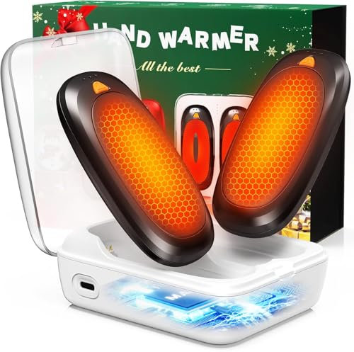 Handwärmer Elektrisch 2er Set 12 Stunden, 14000mAh Tragbare Doppelseitige Handwärmer mit Ladekoffer, 3 Heizmodi, Handwärmer Wiederverwendbar, Winter Geschenke für Frauen Männer Outdoor Ski Golf