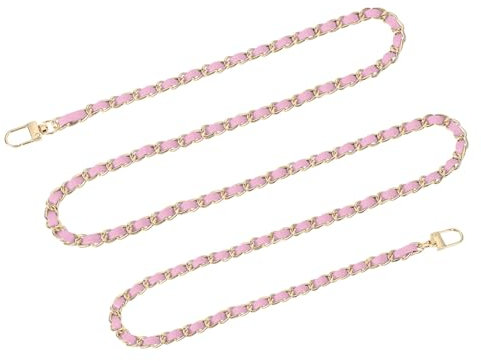 sourcing map Purse Chain Strap, 55 Leather Iron Flat Chain Strap Handbag Chains Purse Straps with Buckles for Shoulder and Cross Body Bags Replacement Strap (Pink Strap + Gold Chain)