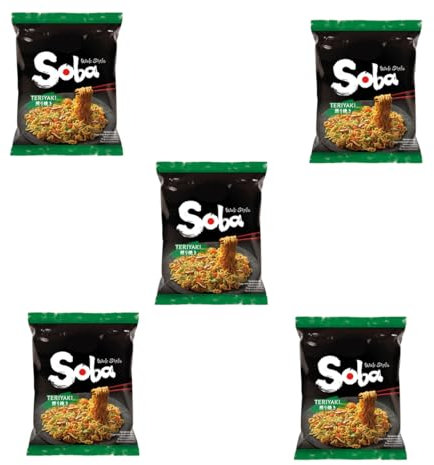 YIJIA | Ramen Wok Style Pack de 5 | 110g - fideos salteados Yakisoba Sabor Teriyaki instantáneo