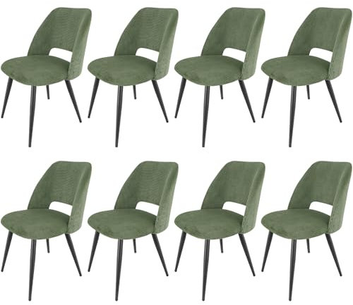 WAFTING Esszimmerstühle 8er Set, Kordsamt Stuhl Mit Dickem Cord-Schwamm Gepolsterter, Esstischstühle mit Separaten Metallbeinen, für Esszimmer, Wohnzimmer, Schlafzimmer und Empfang, Grün