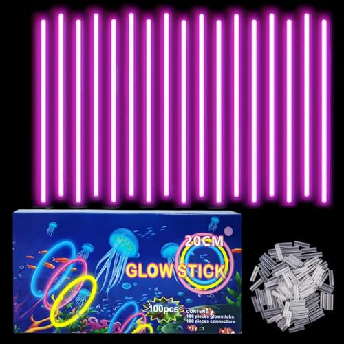 100 Rose Bracelet Fluorescent Lumineux Decoration Anniversaire Baton Lumineux Fluorescent avec Connecteurs,Faire des Lunette Collar pour Enfants Adultes,Accessoire Fluo Soiree Disco Fête Bar
