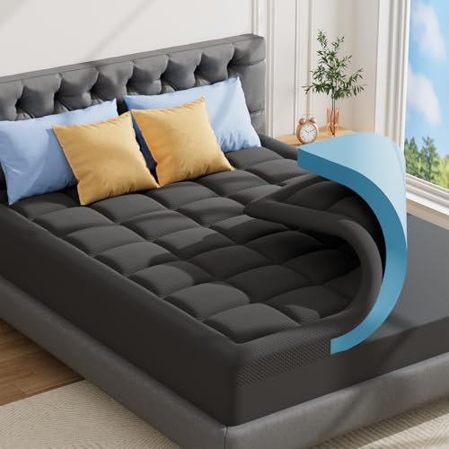 ABENE Matratzen Topper 200x200cm H3 Gel Memory Schaum Topper mit Waschbar Bambusfaser Bezug, 7cm Höhe Matratzentopper für Boxspringbett Komfortschaum Atmungsaktiv Druckverteilung(200cmx200cm, Grau)