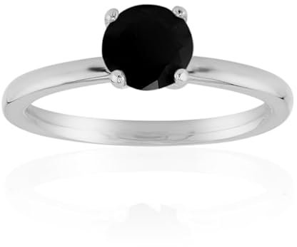 Cavill Thai Schwarzer Spinell Ring 0,945ct in 925er Sterlingsilber - Hochwertiger Onyxfarbener Edelstein Schmuck für Damen - Klassischer Rundschliff - Perfekt für Alltag und besondere Anlässe