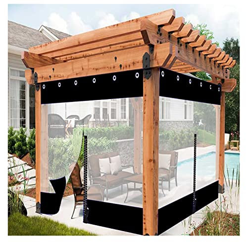 Panneaux latéraux imperméables transparents avec porte zippée pour tonnelle, porche, pergola, rideaux personnalisables, noir, 2,4 x 2 m