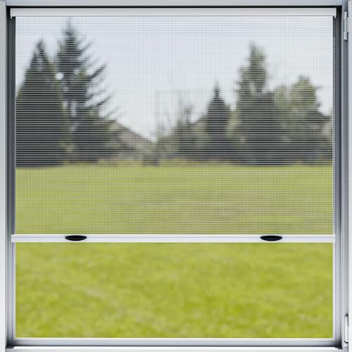 Amig - Mosquitera Enrollable para Ventanas - Aluminio Blanco y Malla de Fibra de Vidrio Gris - Ajustable - Protección contra Insectos - 120 x 120 cm - Resistente y Transpirable