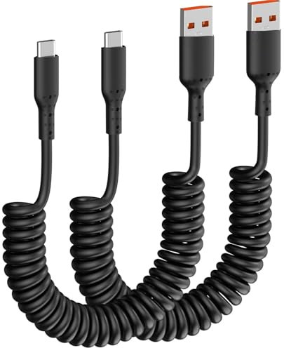 Cavo Carplay per auto per iPhone 15/16/Pro Max/Plus, certificato Apple MFi, confezione da 2 cavi a spirale da USB A a USB-C CarPlay, ricarica rapida per iPhone 16/15/Samsung Galaxy, iPad, Pixel, cavo