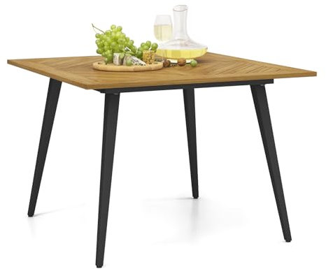 RELAX4LIFE Tavolo da Giardino in Legno di Acacia 107x107 cm, con Foro Ombrellone (5 cm) e Struttura in Metallo, per 4-8 Persone, Ideale per Terrazza, Balcone e Interni, Piedini Regolabili (Modello 4)