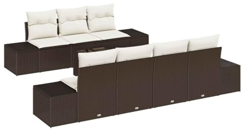 vidaXL 8-teiliges Garten-Sofa-Set mit Kissen in Braun aus wetterbeständigem Poly-Rattan – Moderne und stylische Möbel für deinen Patio, modulare Loungemöbel für die Terrasse oder den Balkon.
