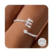 Maynor A-Z Buchstaben Ring Silber 925 Damen Cubic Zirkonia Wasserfeste Ringe – Verstellbare Rings von Größe 50 bis 60 Daumenring Fingerring Initialen Schmuck