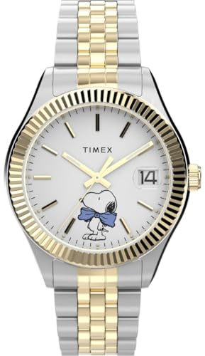 Timex Women's Peanuts 34 mm Quartz Watch - Two-Tone Stainless Steel Bracelet with White Dial TW2Y11100