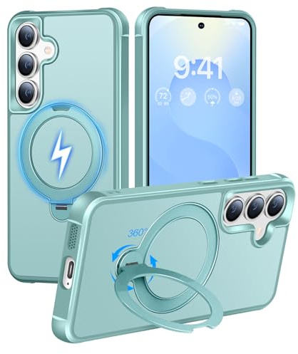 HuwaiH 360° Magnet Ständer Hülle für Samsung Galaxy S24/S25, Blau | Magnetischer Ständer Militärischer Fallschutz Stoßfest Anti-Fingerprint Handyhülle, Freihändig Für Videos, Arbeit, Reisen