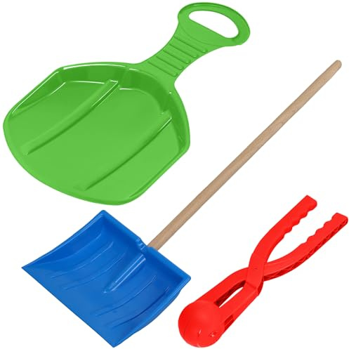 KOTARBAU® Schneespielset – Schlitten mit Griff - Poporutscher – Rutschbahn – Schneeschaufel für Kinder – mit Holzstiel - Schneeballautomat – Grün