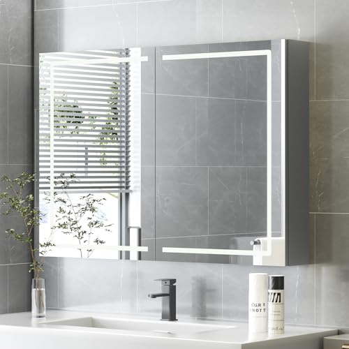 HySail Spiegelschrank Bad mit Beleuchtung, 3 Farbtemperaturen & Dimmbare Helligkeit, 100x60x14cm Badezimmer Spiegelschrank mit Touch-Schalter, Anti-Beschlag & Steckdose, Komplett Vormontiert