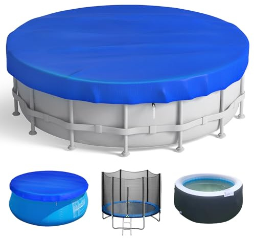 8FT Pool Cover, 8 Foot Waterproof Swimming Pool Cover for Inflatable Frame Pools, Hot Tub Spa Trampolines Covers with Drawstring Design, 8 ft Round Pools Covers for Paddling Above Ground Pool