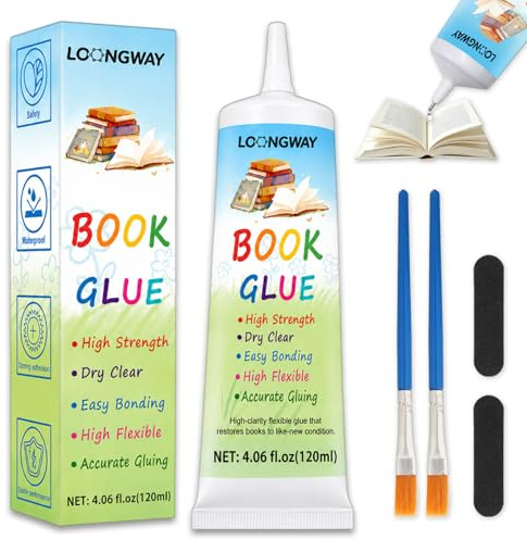 Loongway Book Binding Glue, 120ml Dries Clear & Long-Lasting Book Glue, Flexible Bond for Repairing Book, Binding Envelopes Paper, Art and Crafts Magazine